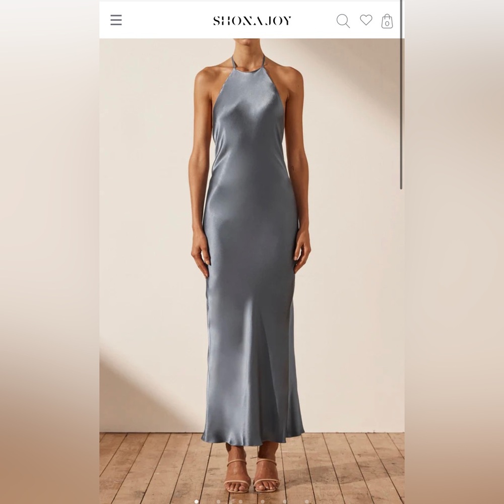 LA LUNE LOW BACK HALTER NECK MIDI DRESS - BLUE SMOKE